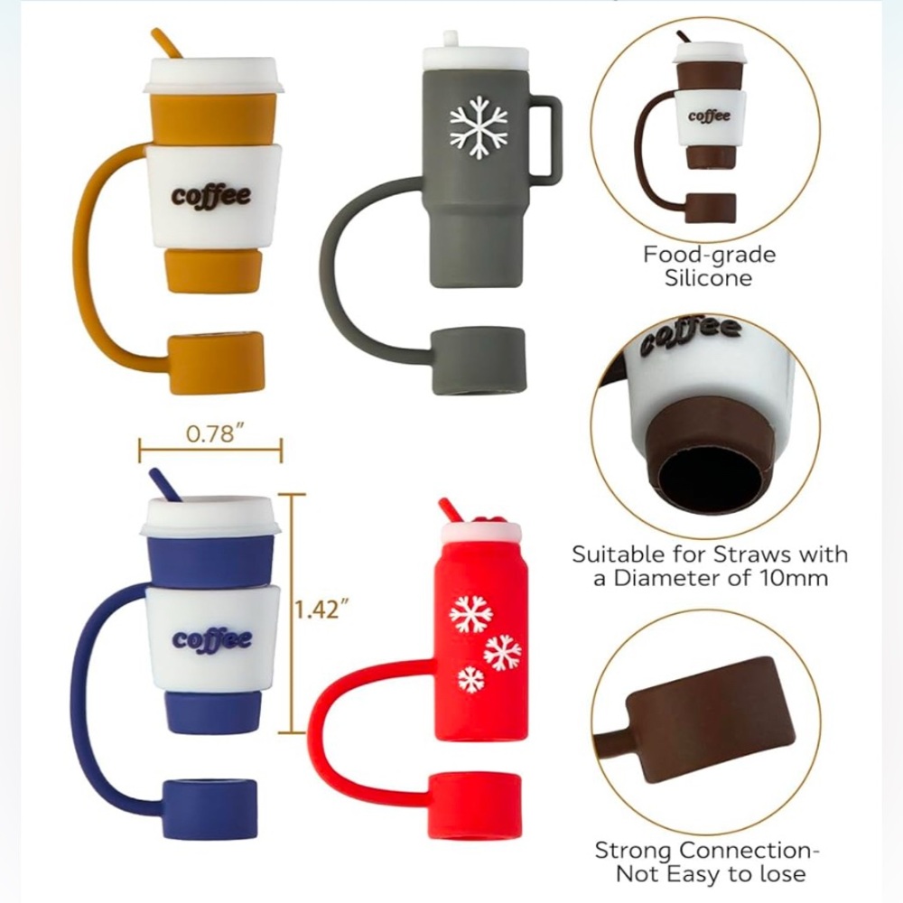 5-Pack Straw Covers Cap for Stanley Cup, Food-Grade Silicone Straw Toppers